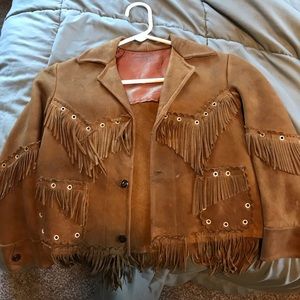 VINTAGE 1955 real suede kids Western fringe jacket